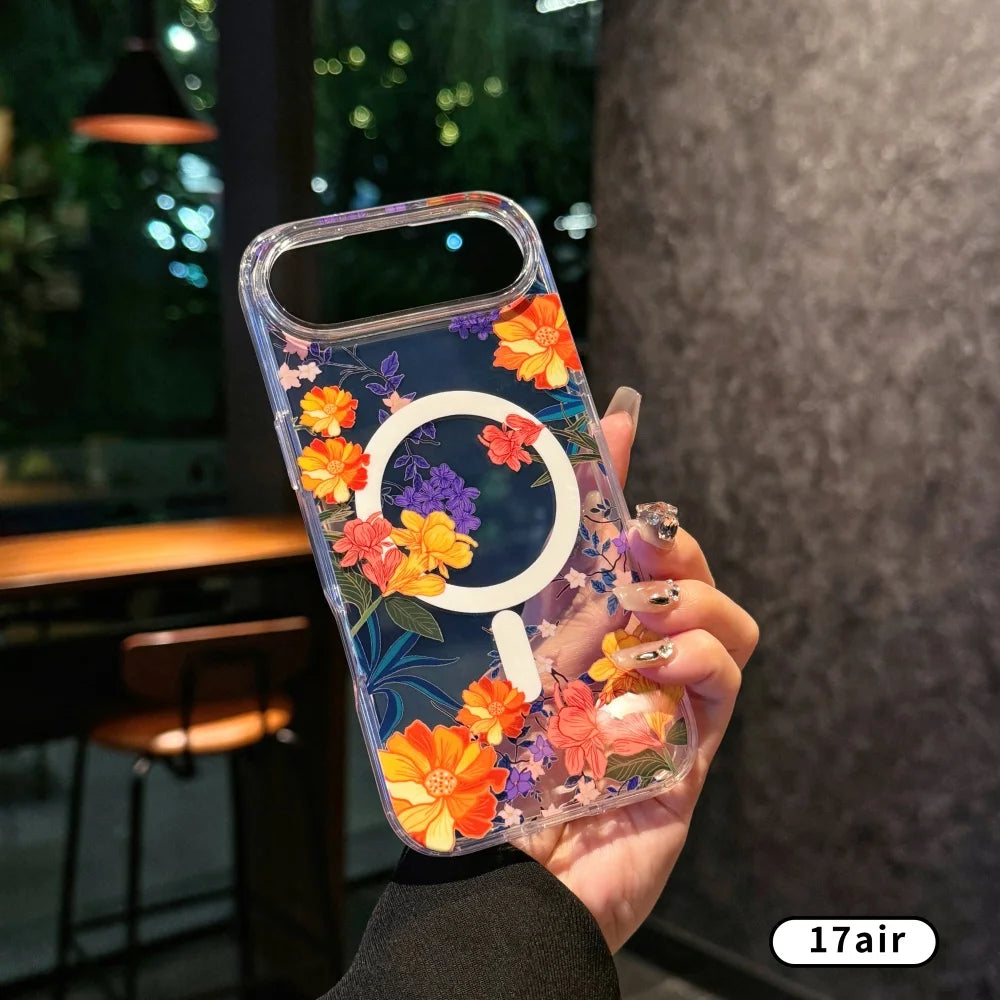 Watercolor Transparent Flower Case for iPhone 17 Series | Magnetic Colorful Daisy Design Protective Cover