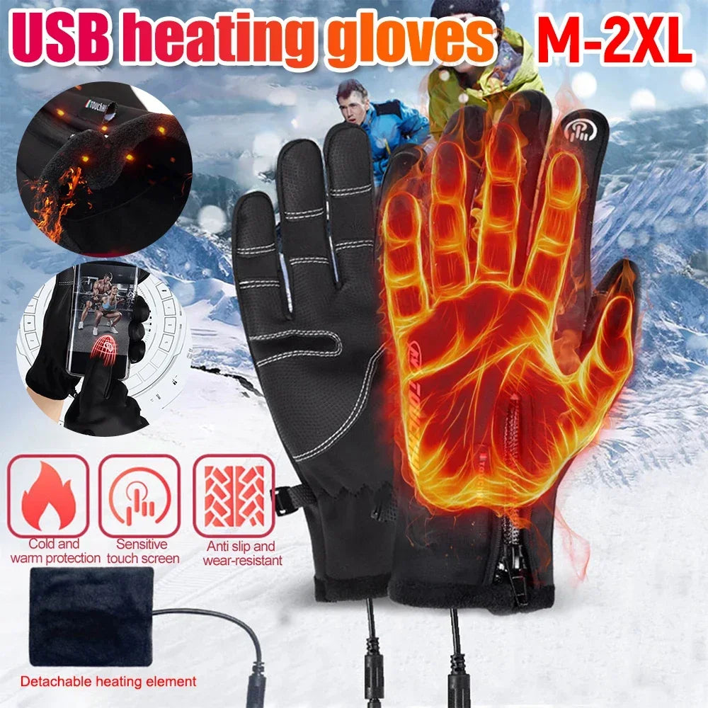 USB Touch Screen Gloves Heated Motorcycle Gloves  Cycling Running Ski  Winter Gloves Hiking Walking Anti-Slip Glove