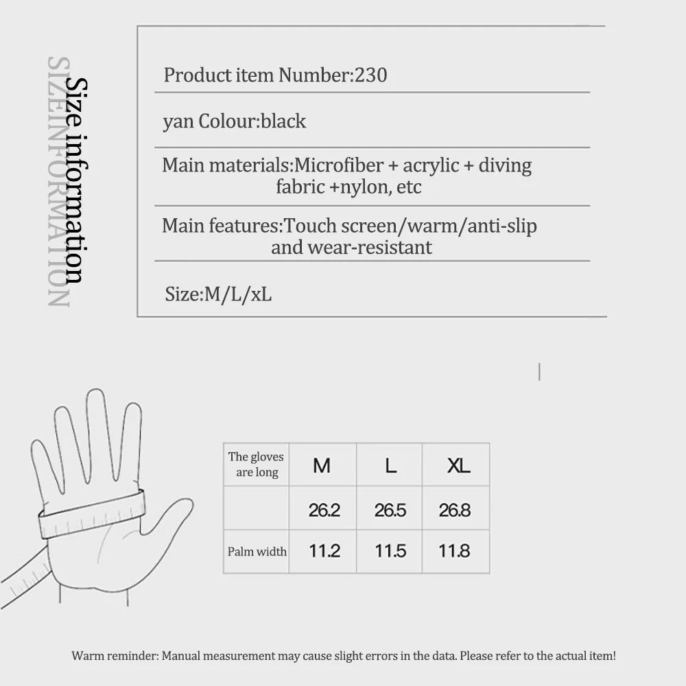 NEWBOLER Winter Cycling Gloves Warm Fleece Windproof Full Finger Gloves Touch Screen Anti-slip Adjustable Buckle Men Bike Gloves
