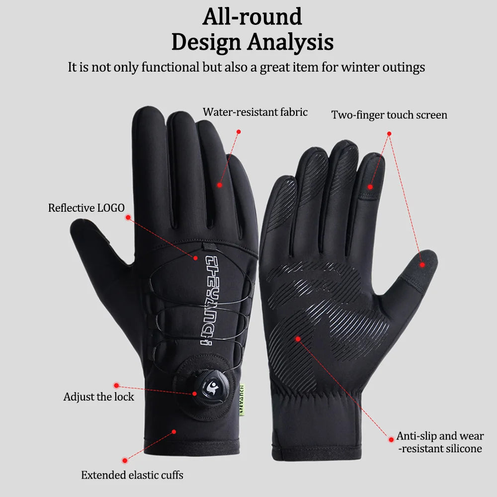 NEWBOLER Winter Cycling Gloves Warm Fleece Windproof Full Finger Gloves Touch Screen Anti-slip Adjustable Buckle Men Bike Gloves