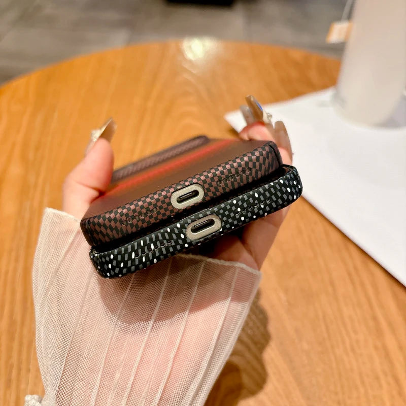 Luxury Carbon Fiber Mag Safe Case for iPhone 17 Series | Solid Color Wireless Charging Air Bumper Back Cover