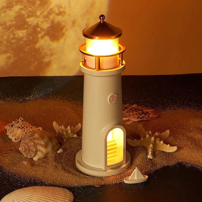 Lighthouse Projection Nightlight - Adjustable Brightness&Timer, USB Rechargeable Soft Moon Glow for Bedroom Decor Romantic Gift