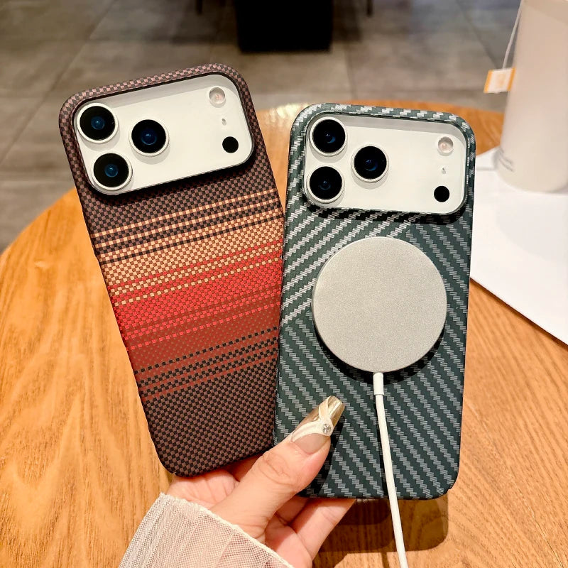 MagSafe Carbon Fiber Phone Case for iPhone 17 Pro Max | Luxury Solid Color Wireless Charging Air Bumper Cover