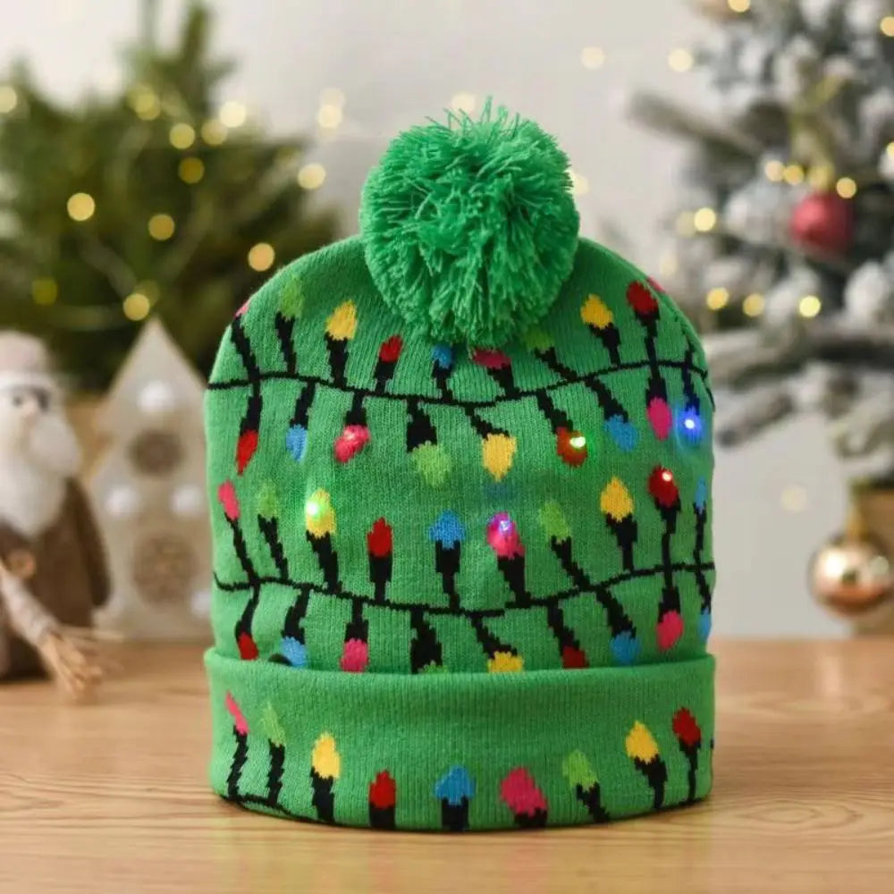 LED Christmas Knitted Beanie Hat – Light Up Xmas Sweater Cap, Unisex Winter Beanie with Colorful LEDs