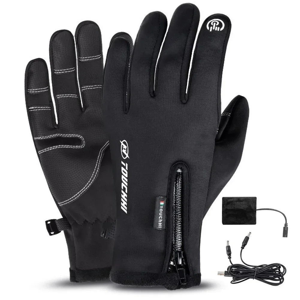 USB Touch Screen Gloves Heated Motorcycle Gloves  Cycling Running Ski  Winter Gloves Hiking Walking Anti-Slip Glove