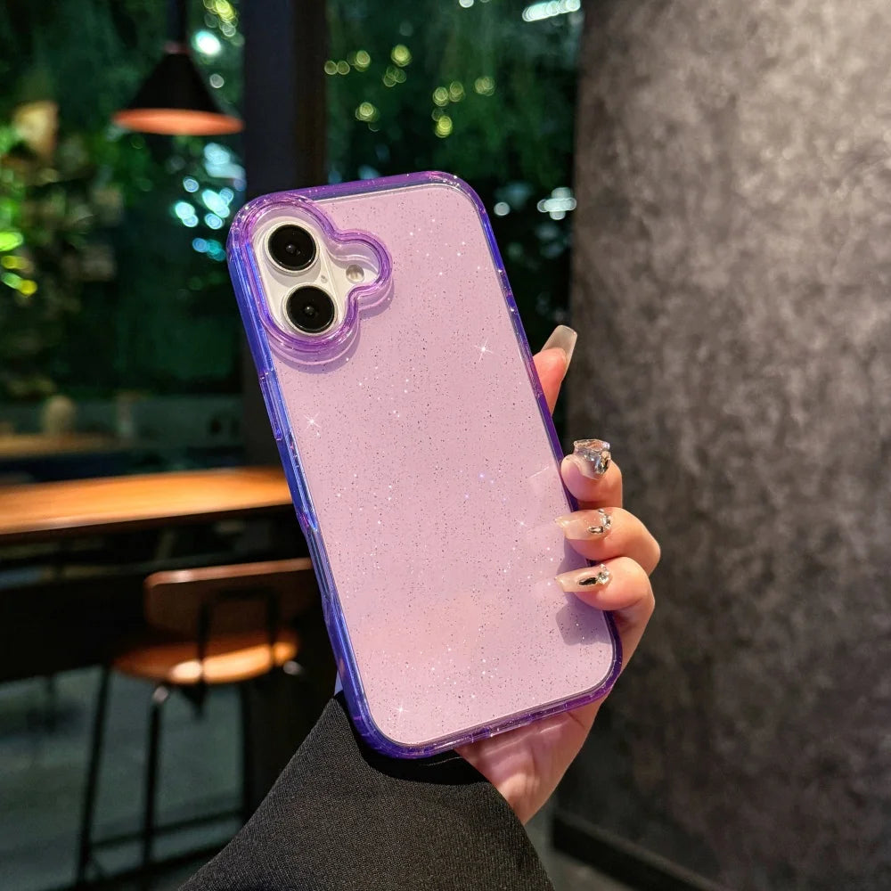 Transparent Glitter Protective Case for iPhone 17 | Sparkly Shockproof Cover in Black & Purple