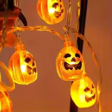 Halloween Pumpkin String Lights – Battery Operated LED Decoration for Haunted House, Party & Festival