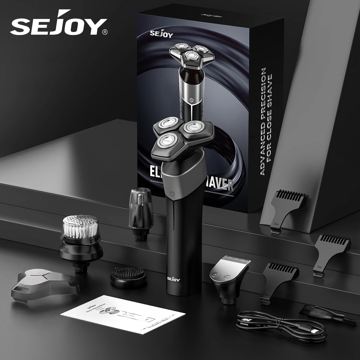 Sejoy 5-in-1 Electric Razor for Men – Rechargeable Beard Trimmer & Shaver, Wet & Dry Grooming Kit with Lithium Battery, Portable Rotary Shaver with 5 Attachments