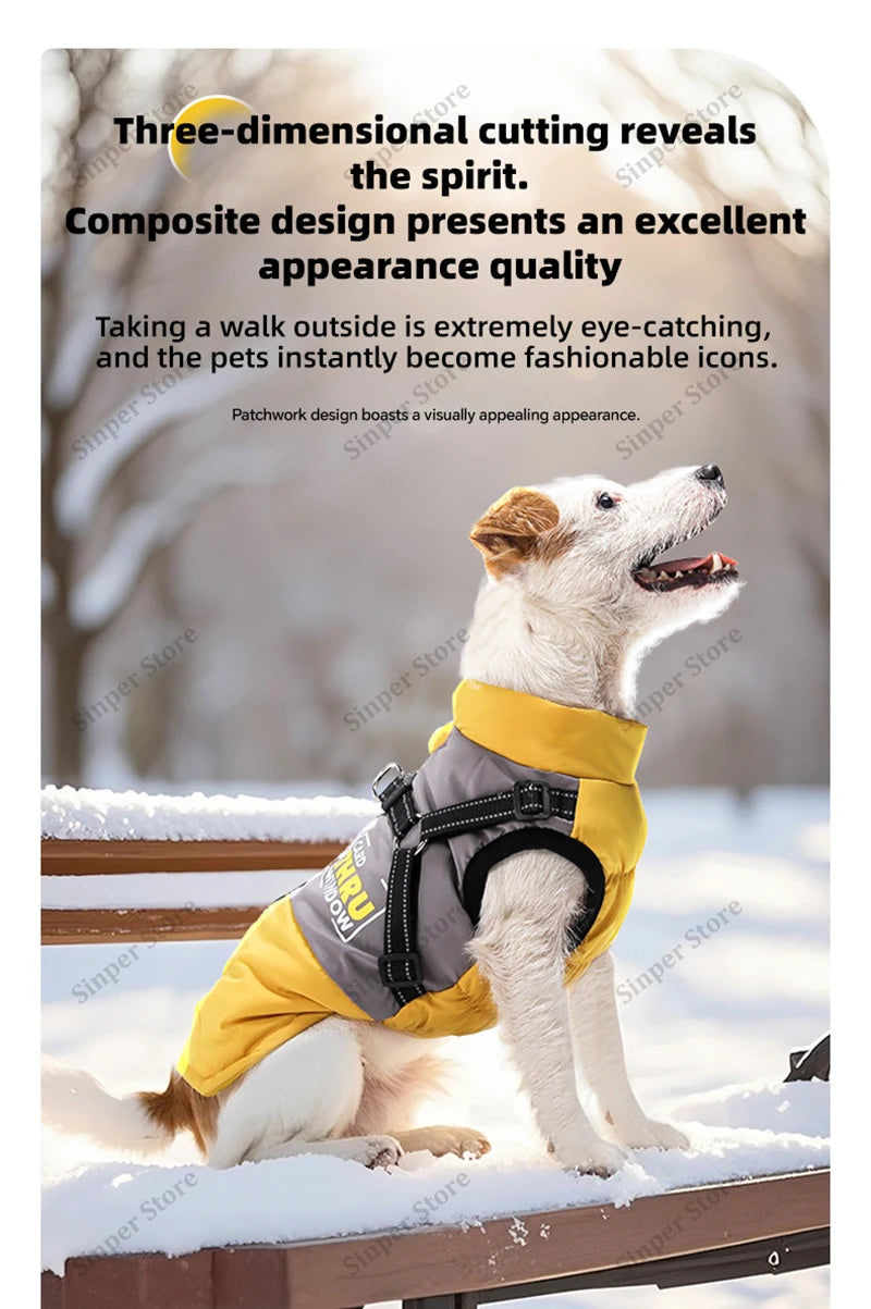Dog Coat for Small Dogs Waterproof Dog Winter Jacket with Harness Puppy Cold Weather Coats Reflective Pet Vest with ZipperFleece