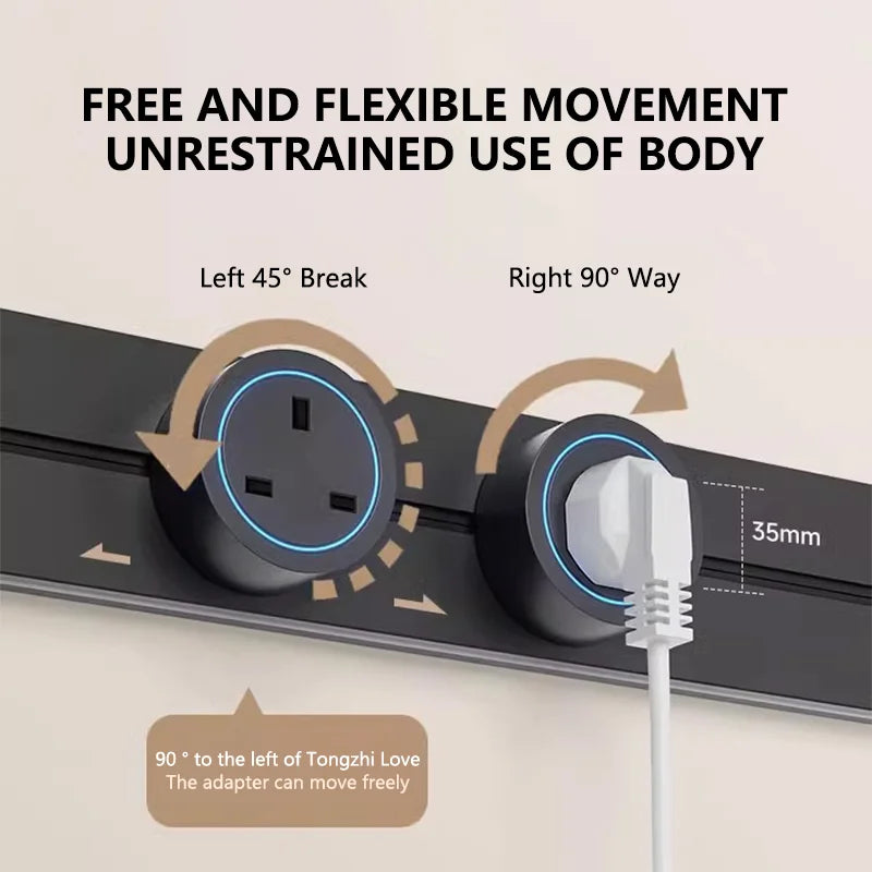 Wall Power Rail Socket – Kitchen Aluminum Expansion Socket 40cm / 50cm | Built-in Countertop Power Strip with Multiple Slots