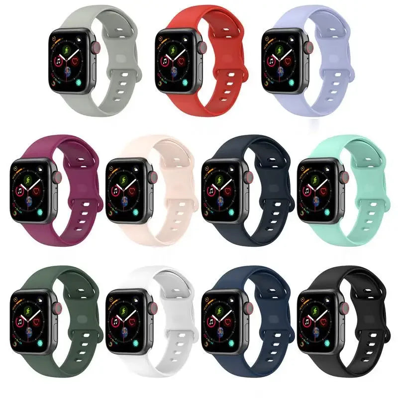 Silicone Strap for Apple Watch Series 9 8 7 6 5 4 3 SE (38mm 40mm 41mm 42mm 44mm 45mm 49mm) – Soft Rubber Sport Band for Men, Women & Kids – Compatible with W26 W37 W46 W56 FK88 IWO7 Pro Max Plus Smartwatch