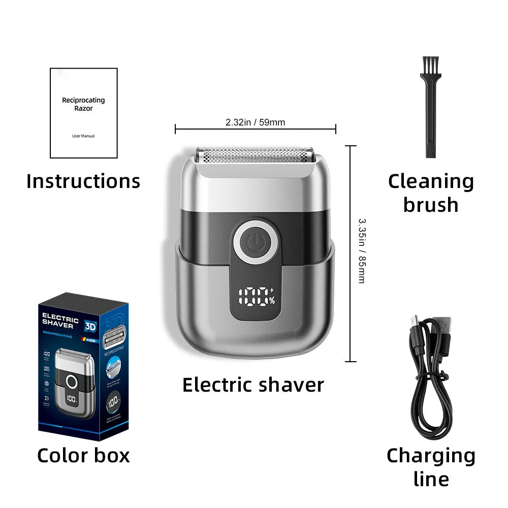 Mini Electric Razor with LED Display – Portable Rechargeable Rotary Shaver for Men, Type-C Charging, Travel Pocket Beard Trimmer (MAIZIUP)