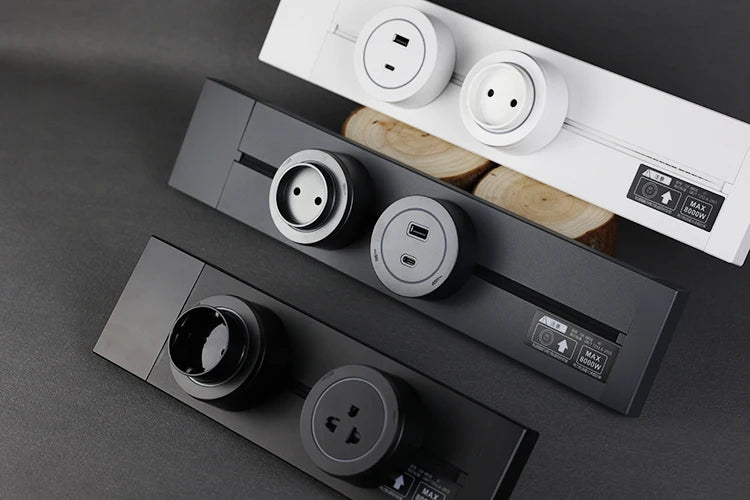 Track Socket Kitchen Wall Outlet with USB | FR/EU/US/UK Universal Standard Round Removable Adapter Plug – White