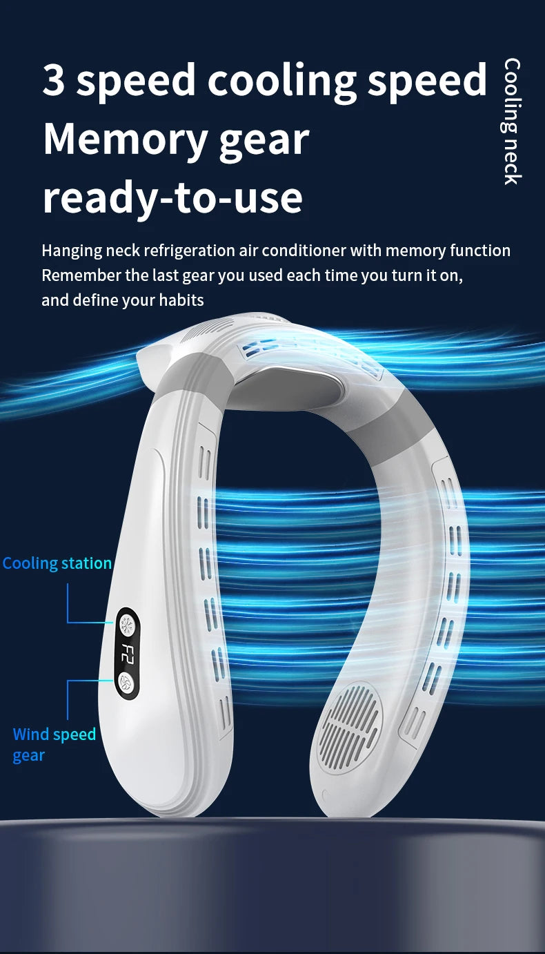 New Portable Neck Fan 5200mAh Neck Air Conditioner Rechargeable Semiconductor Cooling  Fan Outdoor Personal Fan Wearable Cooler