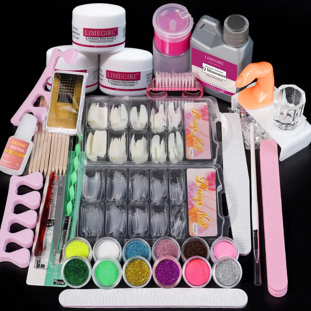 Limegirl Acrylic Powder & Liquid Monomer Nail Art Kit – Crystal Glitter Set