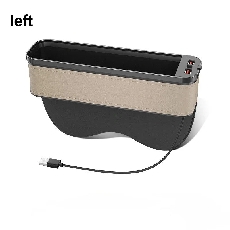 Car Crevice Storage Organizer Box Car 2 USB Charging Colour Light Seat Gap Storage Box LED Auto Interior Stowing Tidying
