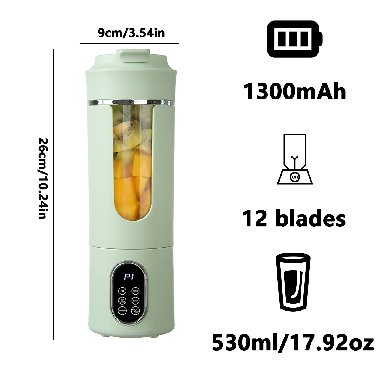 New 530ml Portable Juicer Wireless USB Charging Mini Juicer Crushed Ice Electric Juicing 12 Blade Fresh Juice Blender