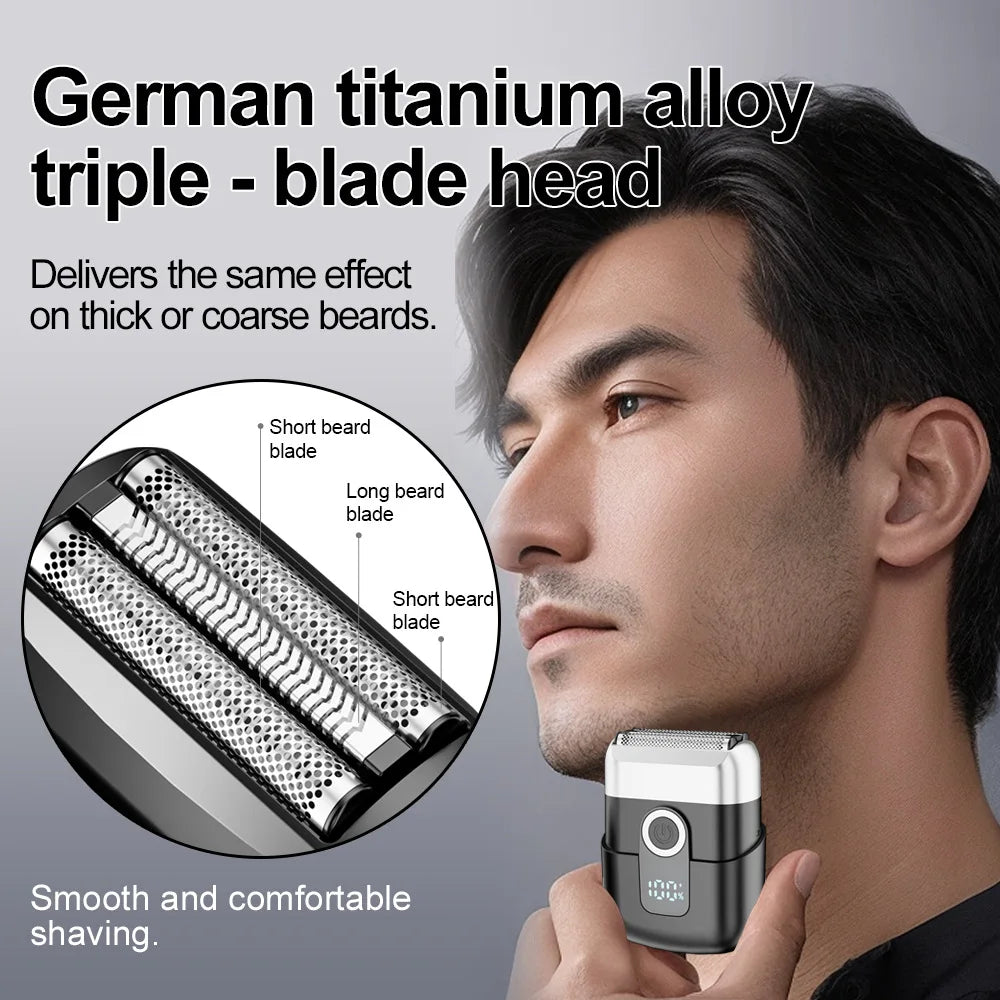 Mini Electric Razor with LED Display – Portable Rechargeable Rotary Shaver for Men, Type-C Charging, Travel Pocket Beard Trimmer (MAIZIUP)