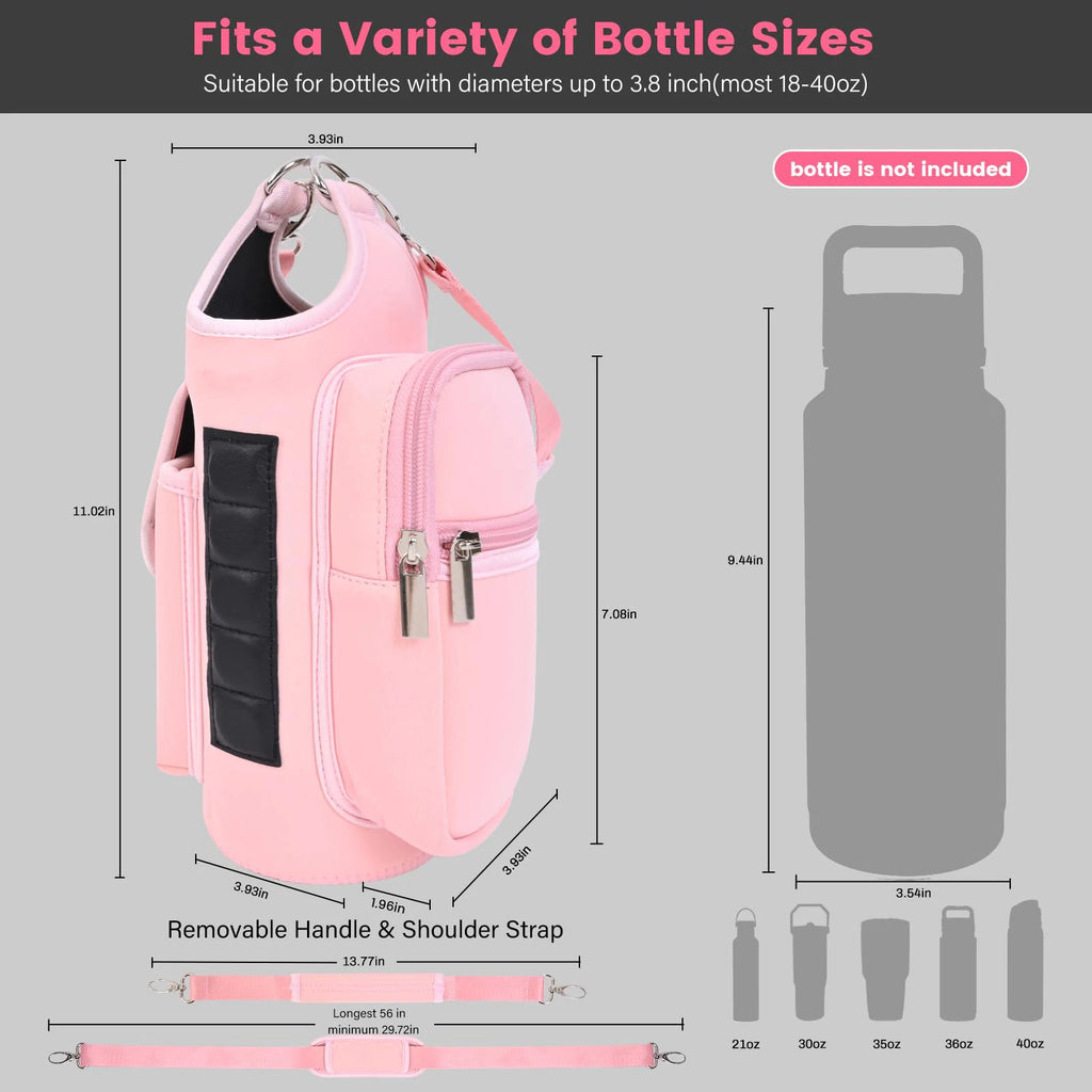 Magnetic Gym Bag Water Bottle Carrier with Adjustable Shoulder Strap | 40oz Bottle Pouch Sling Holder