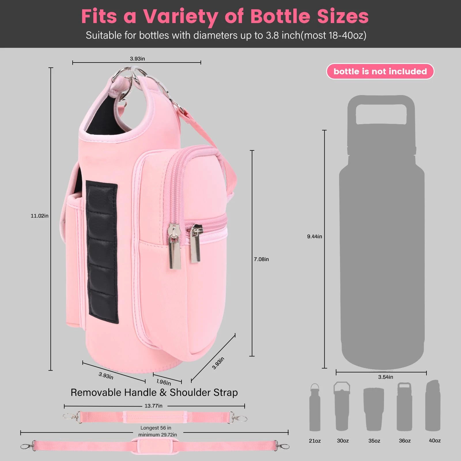 Magnetic Gym Bag Water Bottle Carrier with Adjustable Shoulder Strap | 40oz Bottle Pouch Sling Holder