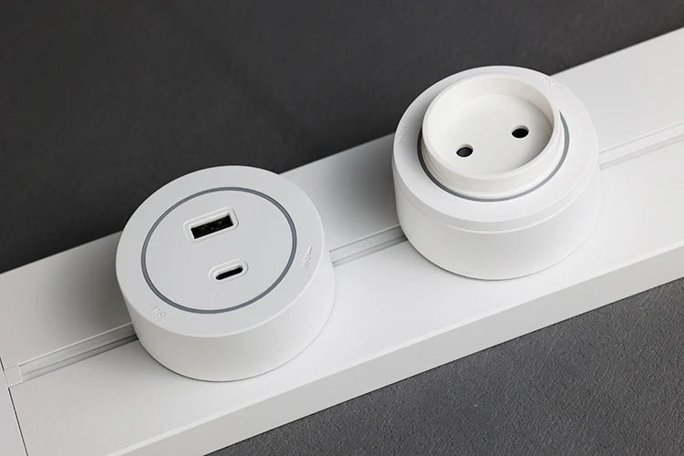 Track Socket Kitchen Wall Outlet with USB | FR/EU/US/UK Universal Standard Round Removable Adapter Plug – White