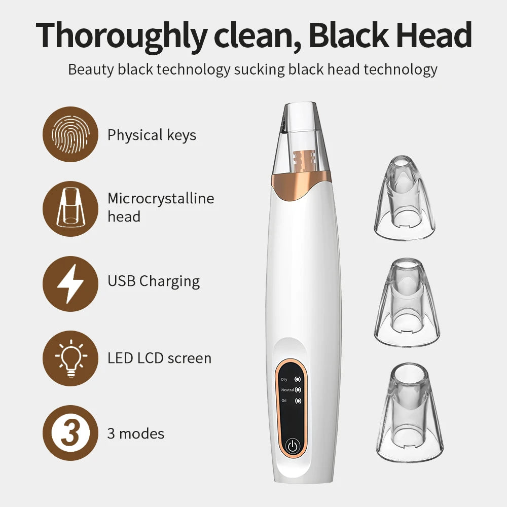 Electric Vacuum Suction Blackhead Remover Rechargeable 3 Gears Facial Pore Cleaner Comedone Spot Acne Pimple Blackhead Extractor