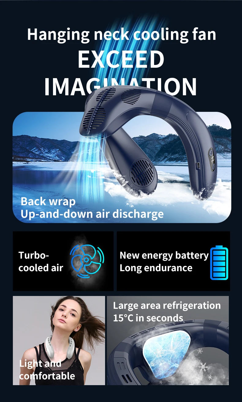 New Portable Neck Fan 5200mAh Neck Air Conditioner Rechargeable Semiconductor Cooling  Fan Outdoor Personal Fan Wearable Cooler
