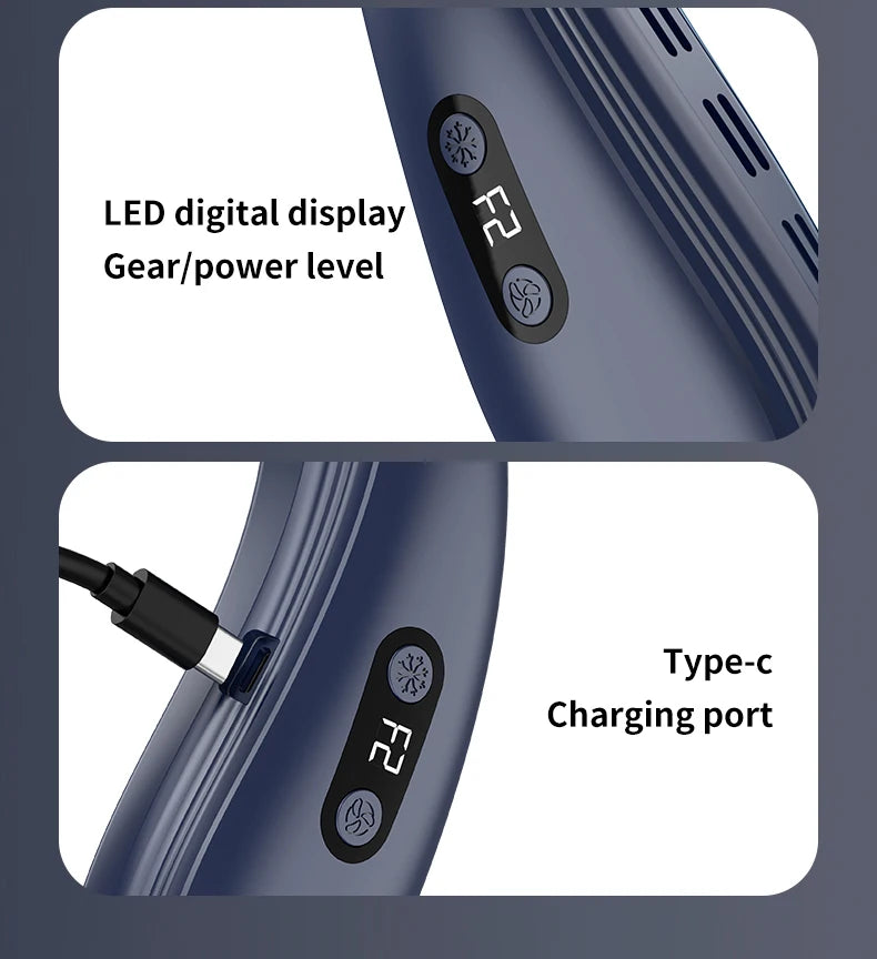 New Portable Neck Fan 5200mAh Neck Air Conditioner Rechargeable Semiconductor Cooling  Fan Outdoor Personal Fan Wearable Cooler