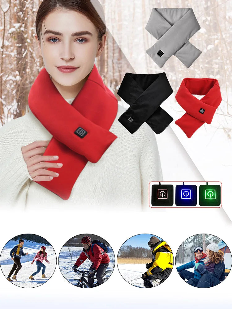Electric Heated Scarf USB Charging Neck Heating Pad Cold-Proof Thermal Neck Wrap Warmer Washable for Climbing Hiking Cycling