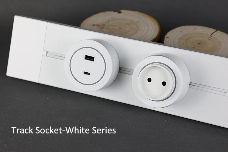 Track Socket Kitchen Wall Outlet with USB | FR/EU/US/UK Universal Standard Round Removable Adapter Plug – White