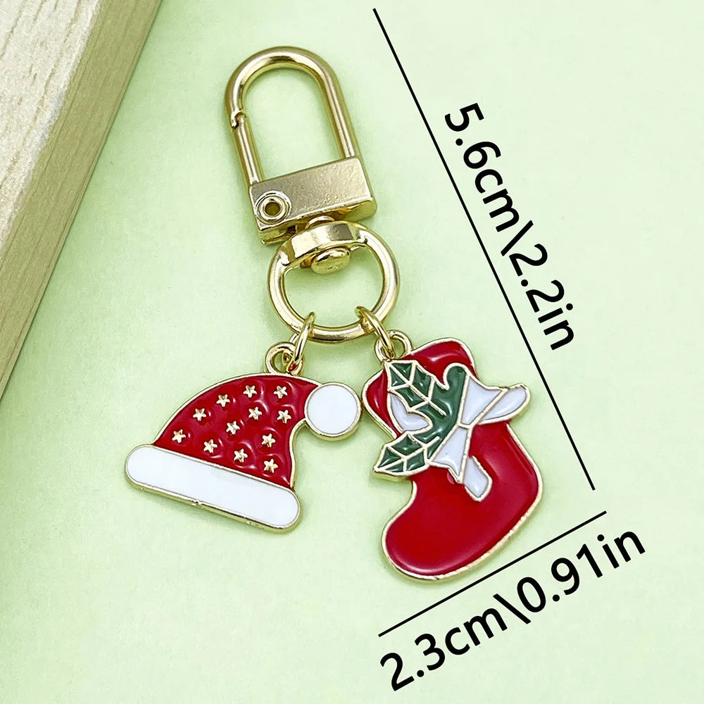Alloy oil-dripping Santa Claus pendant, bell, Christmas tree keychain, Christmas gift, snowflake pendant, bag pendant