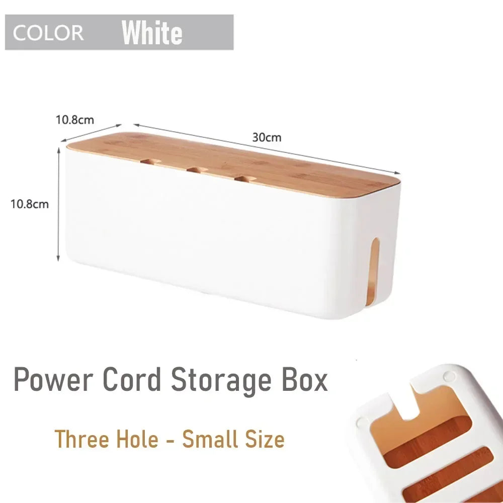 Large Wire Organizer Cable Management Box for Extension Cord Power Stripe Surge Protector with Wooden Lid for Cable Organisers