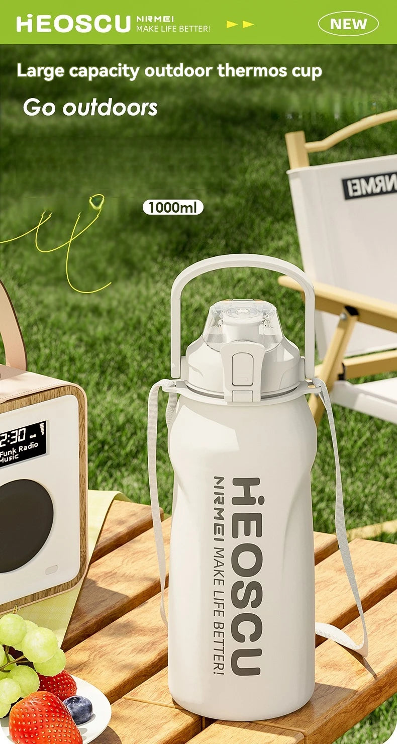 2L Stainless Steel Thermal Water Bottle – Large Vacuum Flask with Straw for Hot & Cold Drinks, Travel & Outdoor Sports