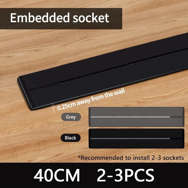 Wall Power Rail Socket – Kitchen Aluminum Expansion Socket 40cm / 50cm | Built-in Countertop Power Strip with Multiple Slots