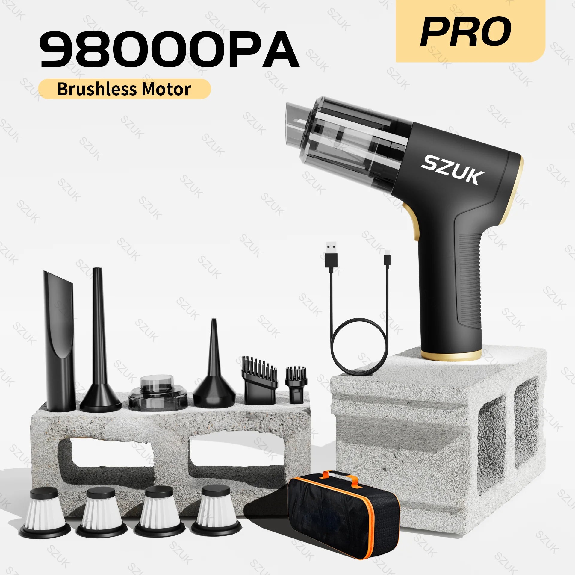 98000PA Wireless Car Vacuum Cleaner – Ultra-Powerful Mini Handheld with USB Charging & Wet/Dry Cleaning