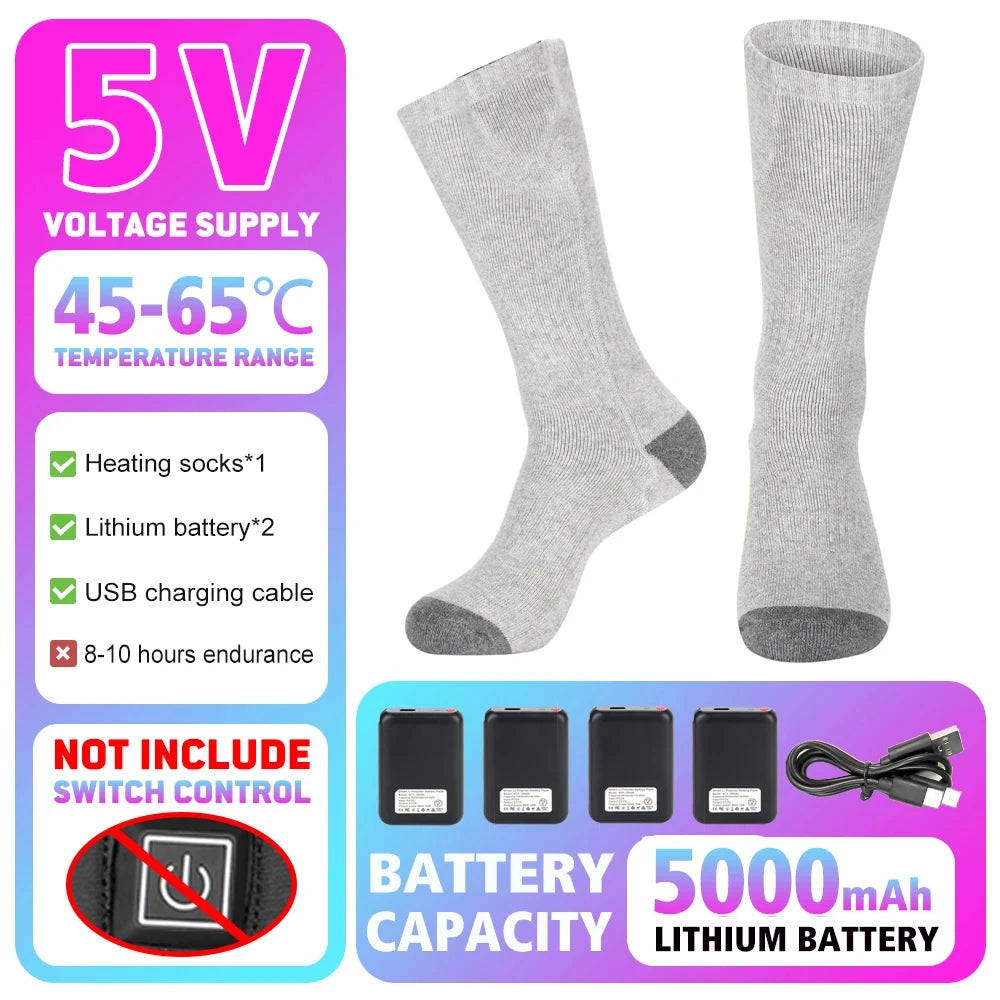 Winter Heated Socks 5000mAh Thermal Socks Women Men Heating Foot Warmer Electric Heating Socks Hiking Ski Warm Outdoor Sports