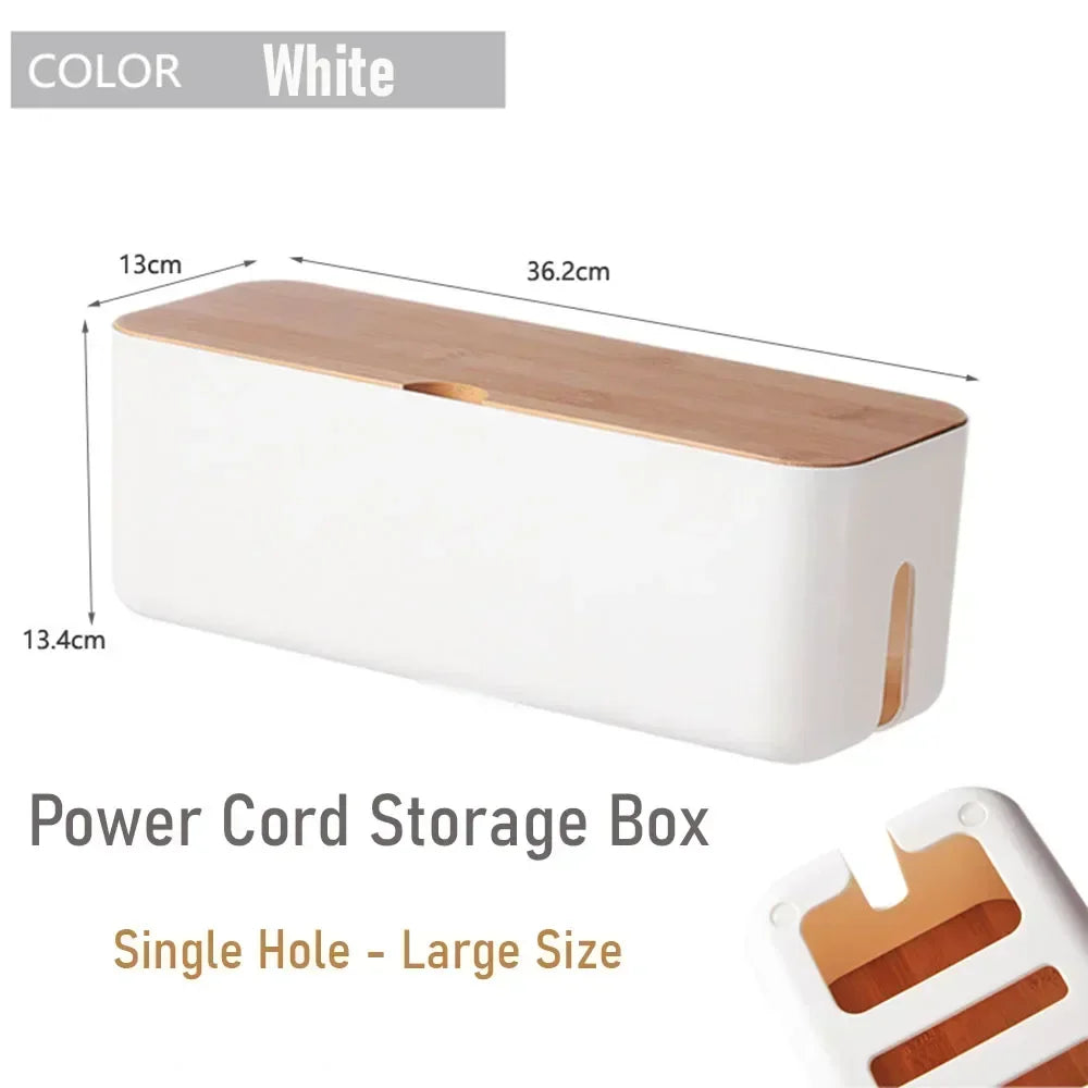 Large Wire Organizer Cable Management Box for Extension Cord Power Stripe Surge Protector with Wooden Lid for Cable Organisers