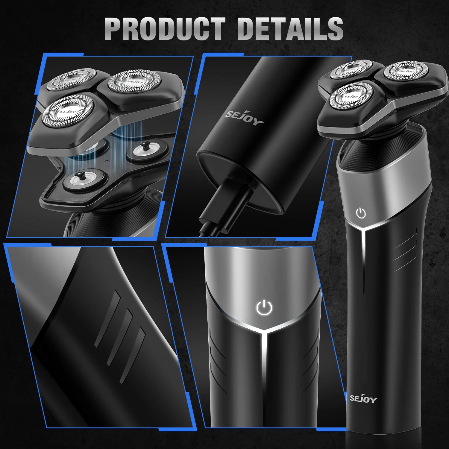 Sejoy 5-in-1 Electric Razor for Men – Rechargeable Beard Trimmer & Shaver, Wet & Dry Grooming Kit with Lithium Battery, Portable Rotary Shaver with 5 Attachments