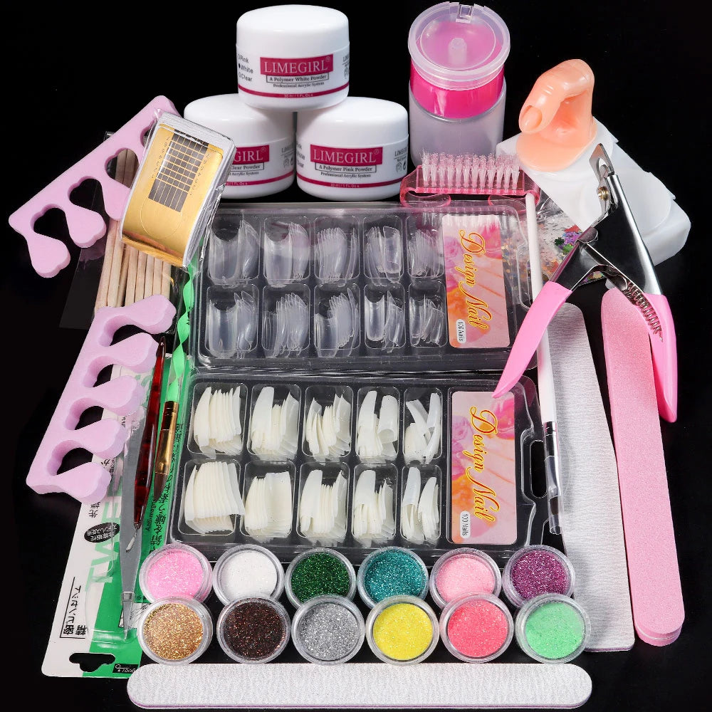 Limegirl Acrylic Powder & Liquid Monomer Nail Art Kit – Crystal Glitter Set