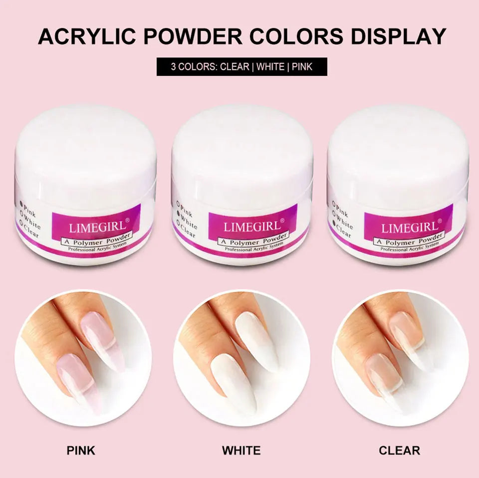 Limegirl Acrylic Powder & Liquid Monomer Nail Art Kit – Crystal Glitter Set