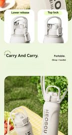 2L Stainless Steel Thermal Water Bottle – Large Vacuum Flask with Straw for Hot & Cold Drinks, Travel & Outdoor Sports