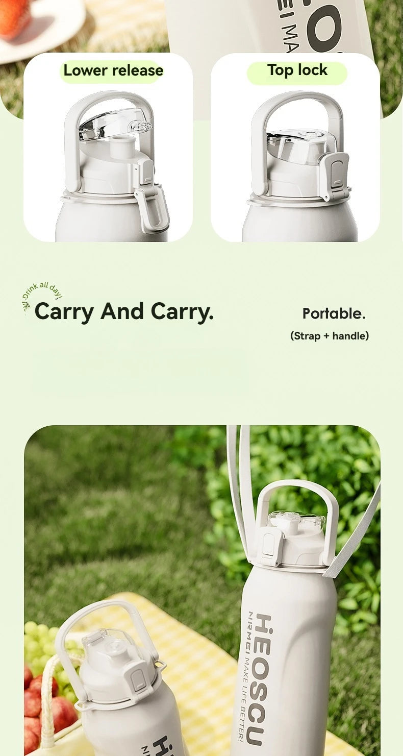 2L Stainless Steel Thermal Water Bottle – Large Vacuum Flask with Straw for Hot & Cold Drinks, Travel & Outdoor Sports
