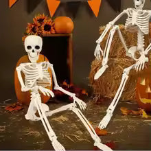 Halloween Movable Skeleton with Fake Human Skull Bones – Haunted House Horror Props & Party Decorations